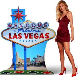 lot 40390 image: Geelin 5 ft Casino Night Las Vegas Sign Cardboard Stand-Up Cutout Photo Prop