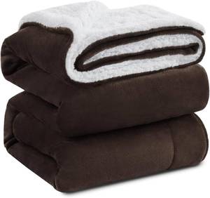 lot 40443 image: KAWAHOME Sherpa Fleece Twin Blanket 66x90 light Brown, 500GSM Plush