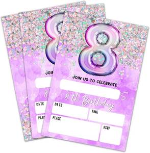 lot 40493 image: 8th Birthday Invitations, Holographic Balloons, Double-Sided, Envelopes - A08