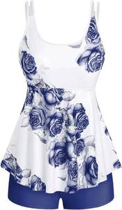 lot 40548 image: Rosegal Women Plus Size Modest Tankini Swimsuit Rose Print Boyleg Padded XL