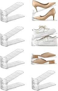 lot 6511 image: Clear Shoe Stacker Adjustable Level Shoe Rack Organizer, 8-Pack