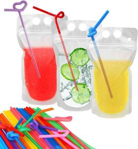 lot 6523 image: 100 Pcs Drink Pouches with 100 Straw Holes Freezable Juice Pouches