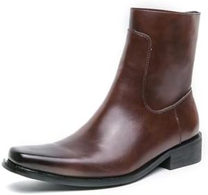 lot 6540 image: Mens Leather Pull-On Low Heels Square-Toe Western Chelsea Boots with Zipper 11