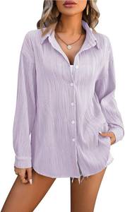 lot 6570 image: LIZALIG Womens Casual Solid Color Shirt, Long Sleeve Lapel Textured Top L
