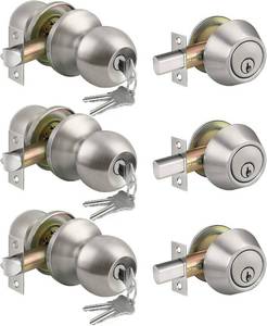 lot 6576 image: BESTTEN 3 Pack Keyed Alike Exterior Door Knob with Key Lock and Deadbolt