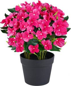 lot 6582 image: Artificial Impatiens Flowers in Pot for Outdoor 14 Inch Fake Plants