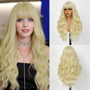 lot 6586 image: Black Wig with Bangs, Long Wavy 26-Inch Heat-Resistant Synthetic Wig
