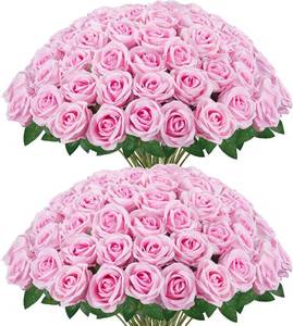 lot 6502 image: InnoGear Pink Roses Artificial Flowers 50 Pcs Fake Velvet Silk Rose Floral
