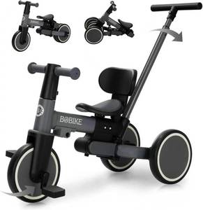lot 6503 image: Kids Bike with Push Handle Tricycle for 1.5-5 Years, Adjustable Seat, Black