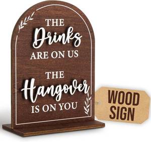 lot 6591 image: Woodamore Wood Wedding Bar Sign with Stand, 5x7 Rustic Reception Table Sign