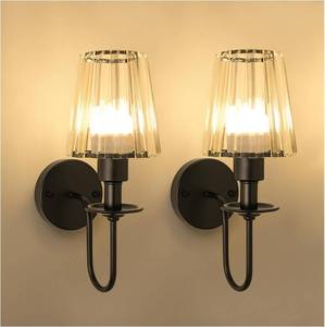 lot 6505 image: Battery Operated Wall Sconces Set of 2, Black Crystal Wall Lights