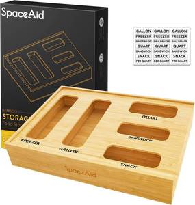 lot 6507 image: SpaceAid Bag Organizer for Kitchen Drawer, Bamboo, Fits GallonQuart Bags
