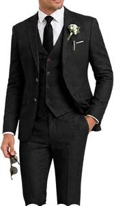 lot 6606 image: Retro Linen Mens Suit 3 Pieces Slim Fit Prom Suits Jacket Blazer Vest Pant M
