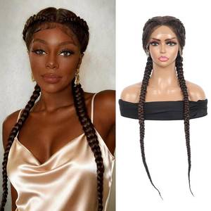 lot 6610 image: Dutch Braid Wig - Lace Front, Baby Hair, Box Braids, Synthetic 36in, Brown