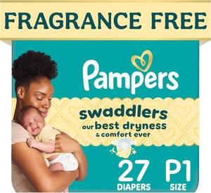 lot 6614 image: Pampers Swaddlers Newborn Diapers Size P1 (up to 6 lb), 27 ct, Fragrance Free