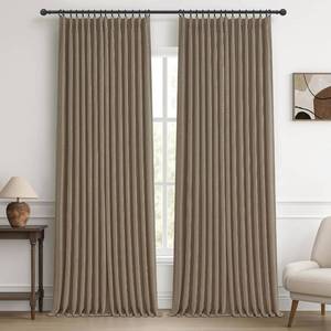 lot 6616 image: Pleat Dark Tan Ceiling Drapes 108in, 2 Panels, Lush Decor Blackout Linen