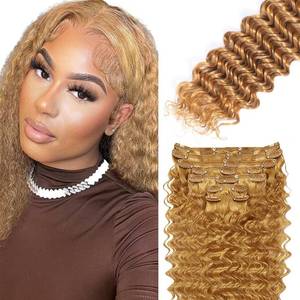 lot 6619 image: Blonde Clip-in Hair Extensions, Real Human Hair, 120g 30in, 7pcs