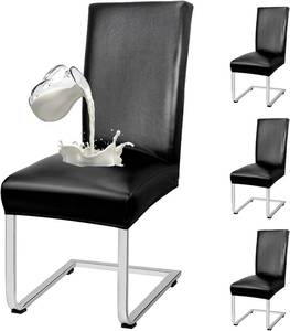 lot 6520 image: PU Leather Dining Chair Covers, Waterproof, Set of 4, Stretchy High-Back