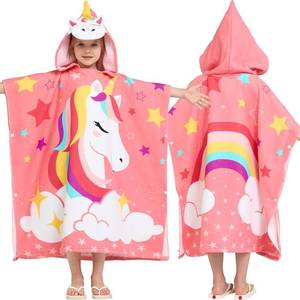 lot 6636 image: Joiedomi Kids Hooded Beach Towel Poncho 30x30 Unicorn, 3-10 Years Absorbent