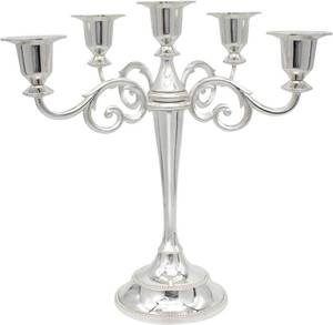 lot 6643 image: Metal 5-Candle Candelabra, 10.1-Inch Tall Silver Candle Holder for Home