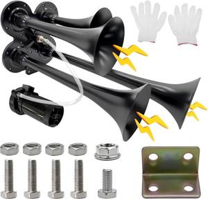 lot 6653 image: Train Air Horn Kit for Truck - 180dB, 4 Trumpets, 12V24V Compressor