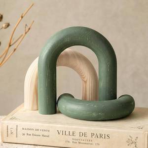 lot 6660 image: EOSAHR Wood Arch Decor Set Wood Sculpture for Shelf Decor, Green&Yellow