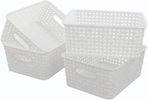 lot 6672 image: White Plastic Weave Baskets, 4-Pack