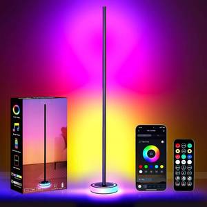 lot 6679 image: 59 Smart LED Corner Floor Lamp, RGBICW Color Changing, App & Music Sync