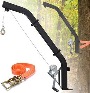 lot 6683 image: Tree Mounted Deer Hoist 500 lb with Winch, Ratchet Strap, 23 ft Steel Cable