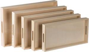 lot 6689 image: Hammont Wood Serving Tray Set with Handles - 5-Piece Nested Breakfast Trays
