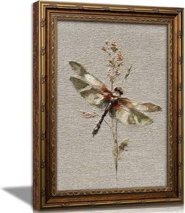lot 6710 image: CXYWDHVO Vintage Dragonfly Gold Framed Wall Art - 9x11in, Rustic Cottagecore