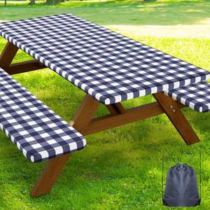 lot 6719 image: Smiry 6FT Picnic Table Cover with Bench Covers, Elastic Fitted Tablecloth