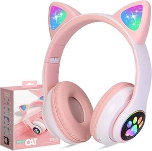 lot 6728 image: TCJJ Cat Ear Kids Bluetooth Headphones, LED, 85dB Volume Limit