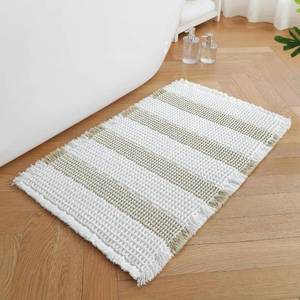 lot 6744 image: Waffle Bath Mat Non-Slip Washable Absorbent Checkered Bath Rug 17x24 Khaki
