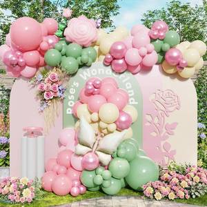 lot 6784 image: 158Pcs Pink & Green Balloon Arch Garland Kit with Butterfly Foil Balloons
