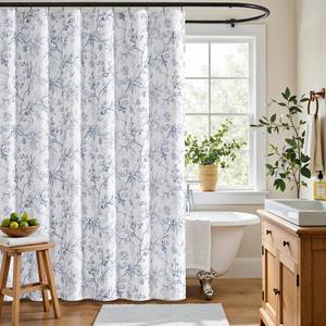lot 6824 image: jinchan Floral Shower Curtain, Waterproof Fabric, 12 Hooks, 70x72 in, Blue
