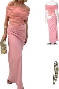 lot 6825 image: Strapless Bodycon Maxi Dress, Ruched Tube Party Dress Small