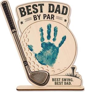 lot 6882 image: Best Dad By Par Golf Personalized Wooden Handprint Plaque (DIY Kids Craft)