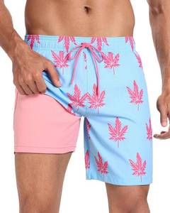 lot 6889 image: Mens 7 In Quick-Dry Swim Trunks, 2-in-1 Beach Shorts with Pockets, Maple Leaf - Large