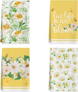 lot 6918 image: XCHI Daisy Flowers Butterfly Spring Kitchen Towels, 18x26 in, Set of 4