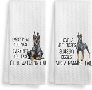 lot 6922 image: Doberman Dog Kitchen Towels & Dishcloths Set of 2, 16 24 Inches