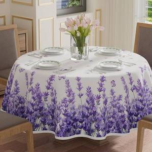 lot 6934 image: XCHI Watercolor Lavender Butterfly Round Tablecloth, Washable 70x70