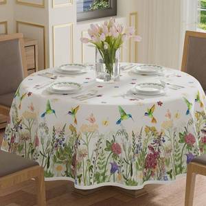lot 6935 image: XCHI Wildflowers Daisy Hummingbirds Spring Round Tablecloth 60x60 Washable