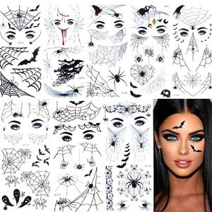 lot 6994 image: 8 Sheets Halloween Eye Makeup Temporary Tattoos Spider Web Skull Bat Designs