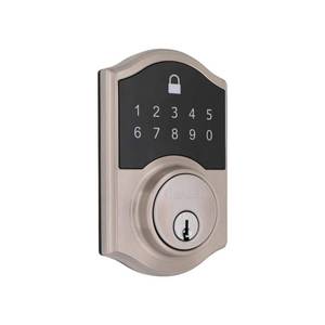 lot 6000 image: Castle Satin Nickel Compact Touch Electronic Single Cylinder Deadbolt - Retail $60