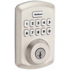 lot 6004 image: Kwikset 250 TRS 15 SMT Power Keyless Entry Deadbolt  Satin Nickel - Quantity 1 - Retail $86