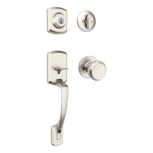 lot 6005 image: Henley Single Cylinder Door Handleset wRound Maven Knob featuring SmartKey Security in Satin Nickel - Retail $119