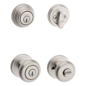 lot 6007 image: 991 Juno Keyed Entry Knob and Single Cylinder Deadbolt Combo Pack featuring SmartKey� in Satin Nickel