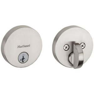 lot 6020 image: 258 Uptown Round Keyed One Side Low Profile Deadbolt featuring SmartKey Security in Satin Nickel - Retail $182