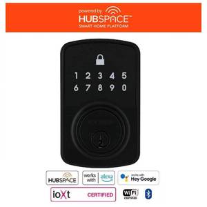 lot 6024 image: Square Compact Matte Black Electronic Single Cylinder Deadbolt Wi-Fi Enabled Powered by Hubspace - Retail $179